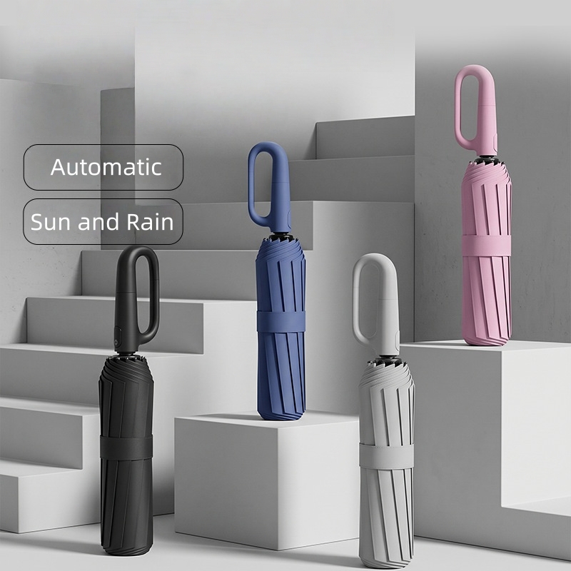 Ring Buckle Handle Folding Umbrella — Automatic Umbrella OEM for outdoor and golf programs, custom logo